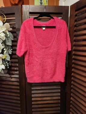 Anthropologie Plush Scoop Neck Sweater - Bright Pink